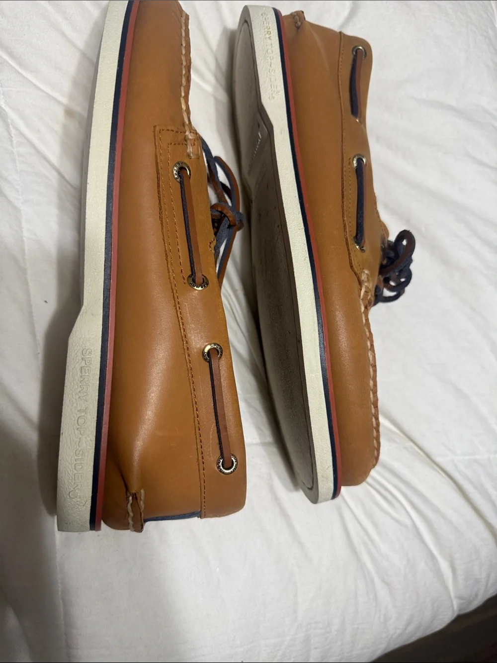 Sperry Gold Cup Brown Leather Boat Shoes with Blue Laces
